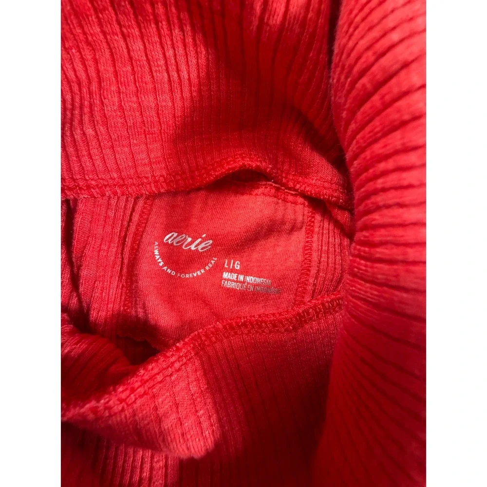 Aerie Womens Red Ribbed Knit Long Sleeve Turtleneck Top Size Large